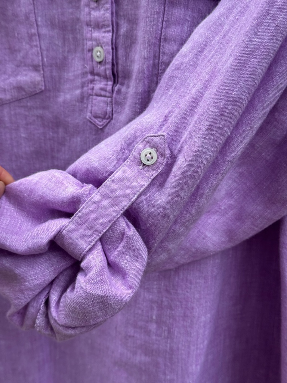 Talbots Women's 100% Linen Popover Shirt Lavender Button Neck Roll Slv Sz 3XP